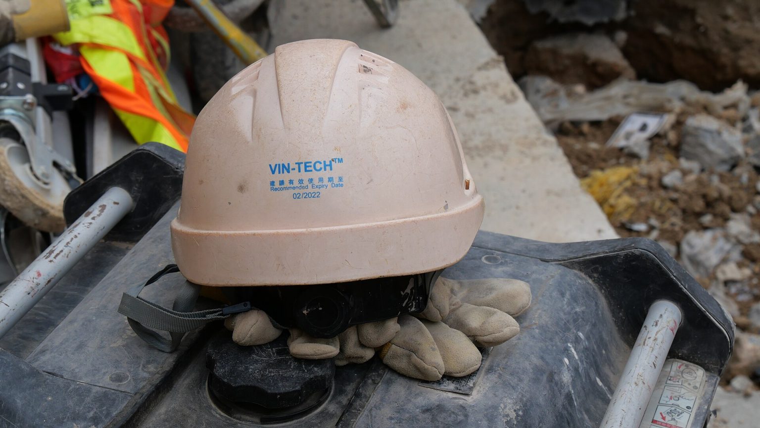 Hard hat and safety equipment on a construction site